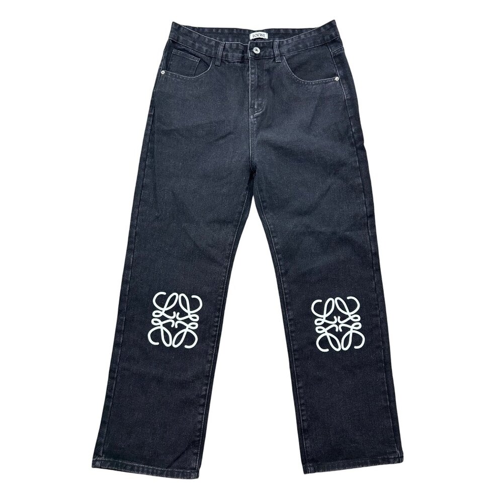 Loewe Black Wide Leg Jeans with White Accents